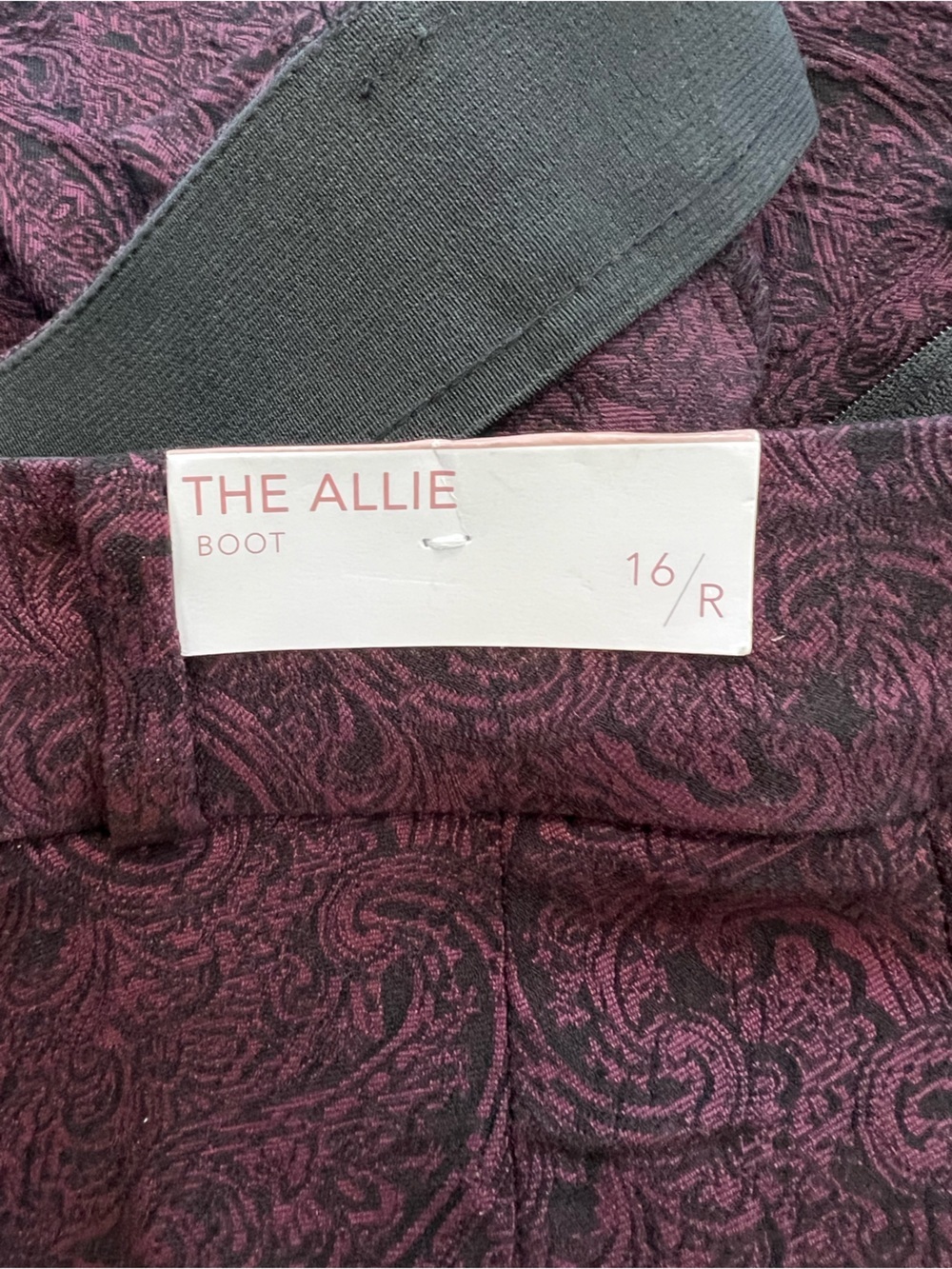 Lane Bryant NWT Allie Maroon Black Paisley Stretch Boot Cut High Rise Pants, 16R - Picture 8 of 9